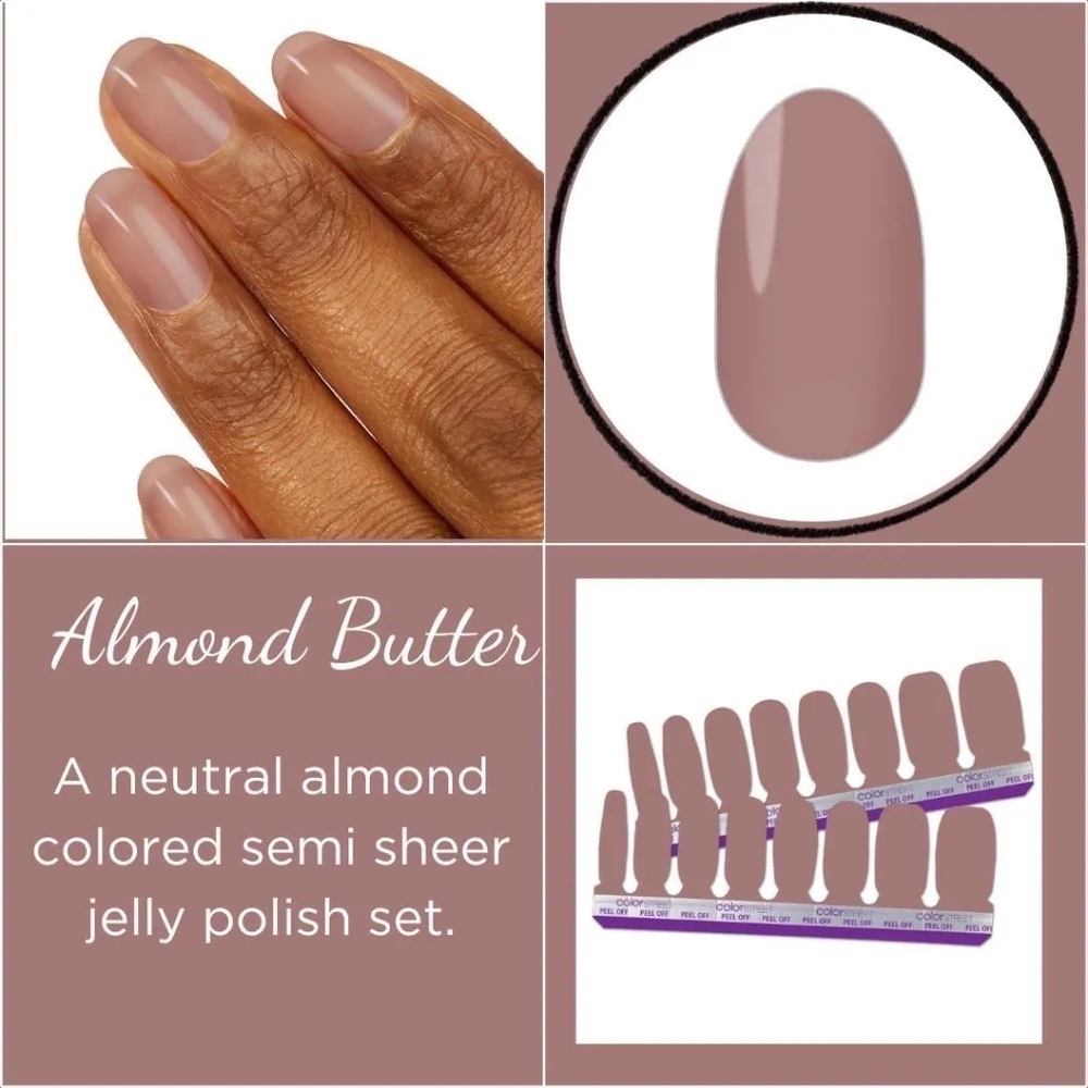Color Street ALMOND BUTTER Jelly Semi Sheer Rosy Brown Nail Strips Set